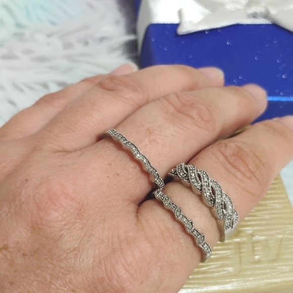 SALE! Stunning 3 Ring Trio Solid 925 Sterling Silver Genuine Diamonds Set - Picture 9 of 15